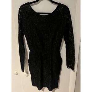 Dolce Vita Women's Black Lace Mini Dress Size Medium Cut Out Back Long Sleeve‎